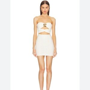 Michael Costello Strapless White Dress with Gold Accent